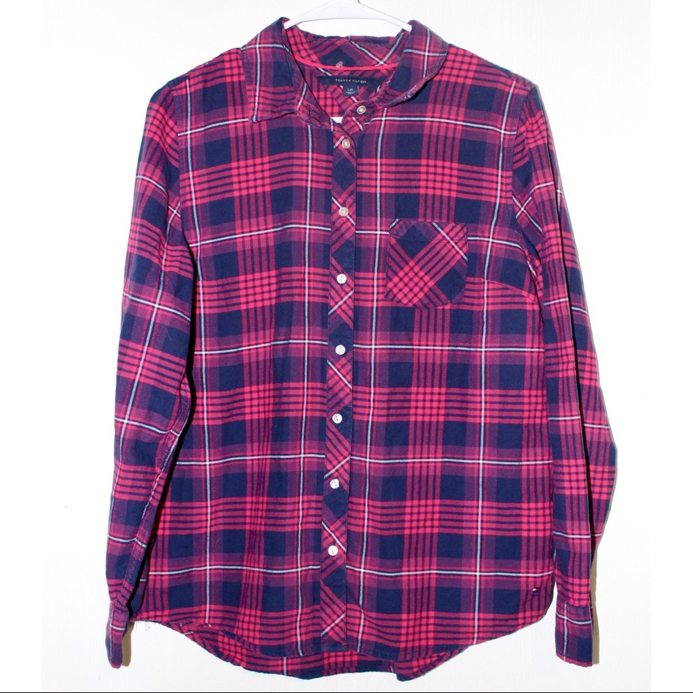 Tommy Hilfiger Button Down Plaid Long Sleeve Top - Size Large